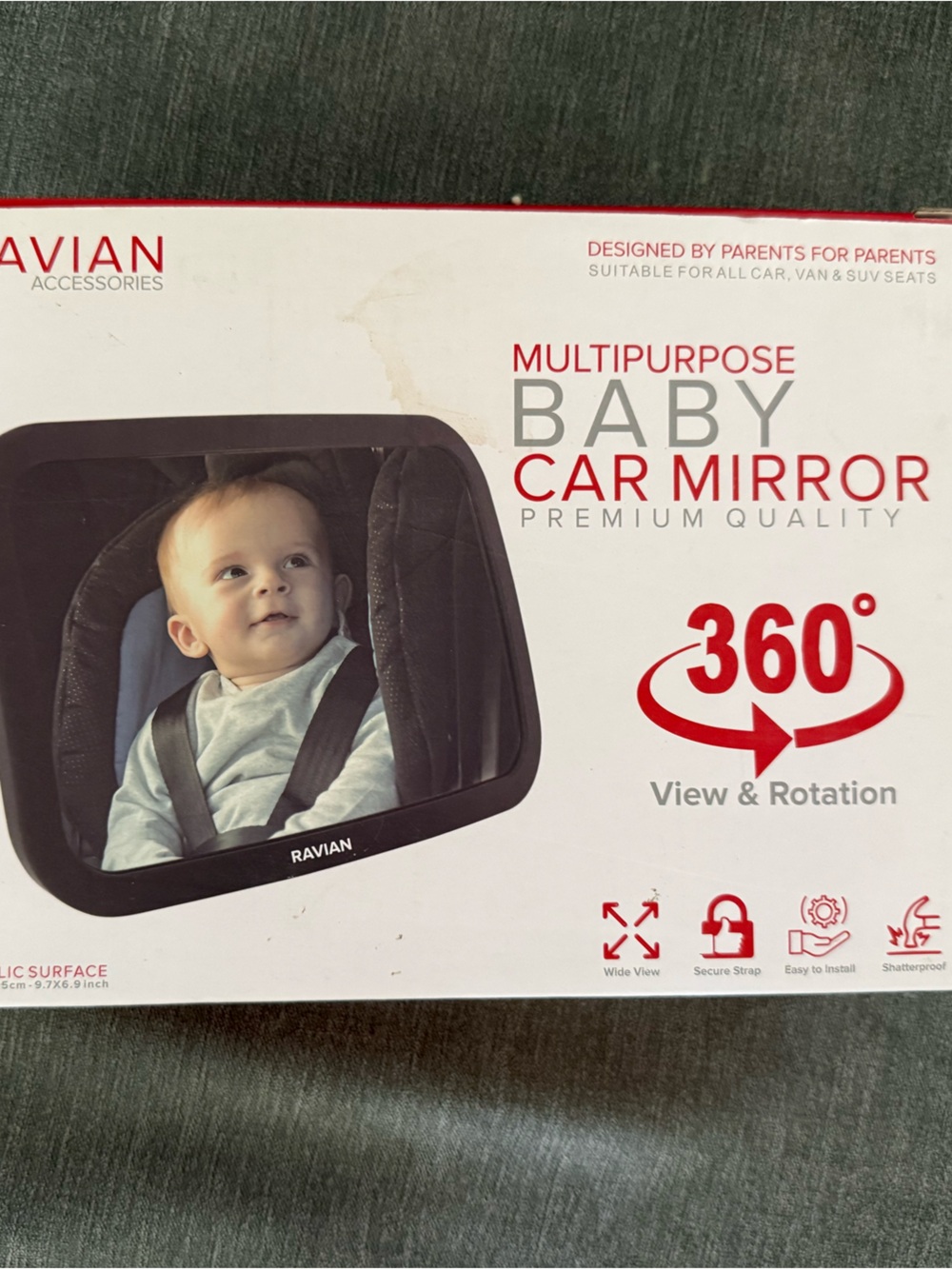 Raviani Multipurpose Baby Car Mirror - Black NIB
